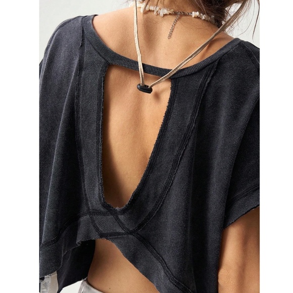 Black Cotton Oversized Cropped Muscle Tee Shirt Raw Hem and Inside Out Stitches - Picture 5 of 11